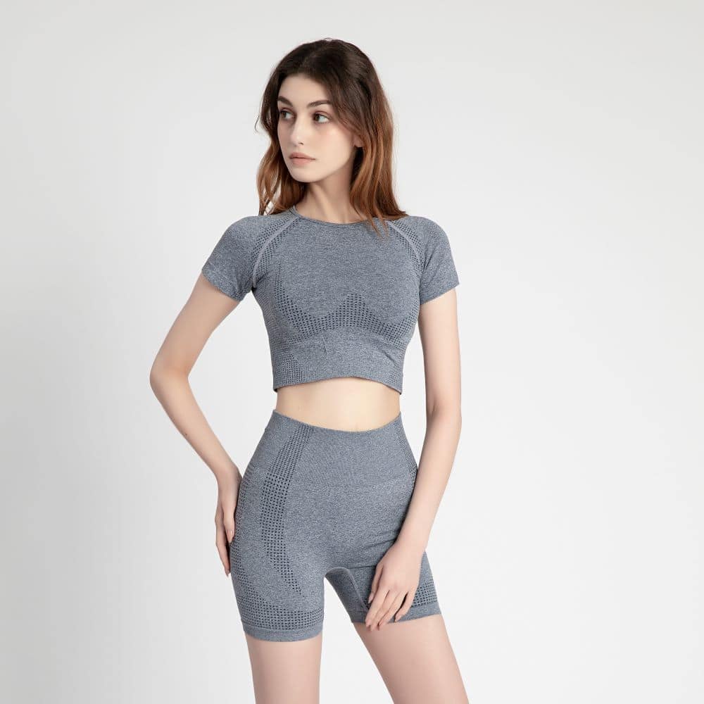 grey crop top and shorts set wholesale