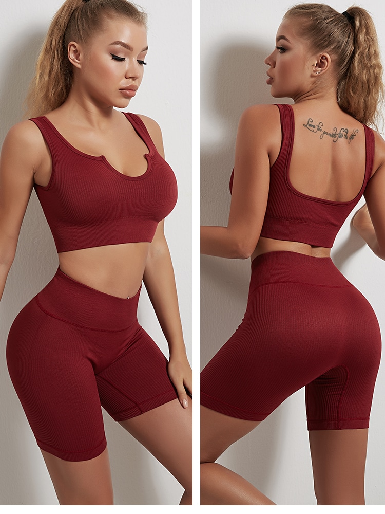 red knit yoga pants