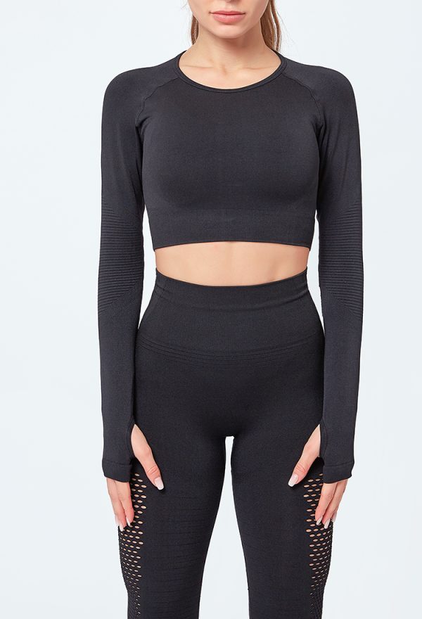 black crop top with thumb holes