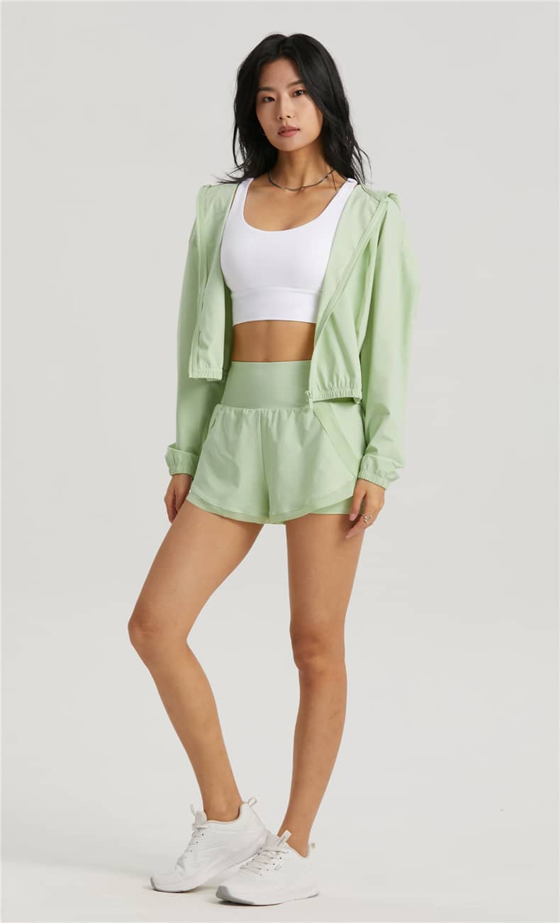 green sports jacket with shorts